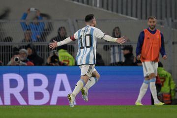 Argentina's forward Lionel Messi celebrates 