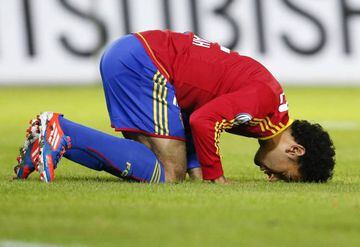 Mohamed Salah celebrates after scoring for Basel against against FC Lausanne Sport, September 2012.