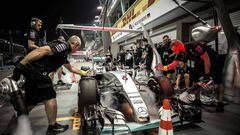 Nico Rosberg during a pit stop in a free practice session in Singapore.