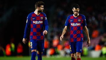 03 Gerard Pique from Spain of FC Barcelona and 05 Sergio Busquets from Spain of FC Barcelona during the La Liga match between FC Barcelona and Levante UD at Camp Nou on February 02, 2020 in Barcelona, Spain.    02/02/2020 ONLY FOR USE IN SPAIN