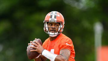 BEREA, OH - JUNE 14: Deshaun Watson #4 of the Cleveland Browns runs a drill during the Cleveland Browns mandatory minicamp at CrossCountry Mortgage Campus on June 14, 2022 in Berea, Ohio.   Nick Cammett/Getty Images/AFP
== FOR NEWSPAPERS, INTERNET, TELCOS & TELEVISION USE ONLY ==