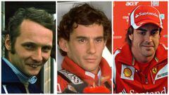Lauda, Senna y Alonso.