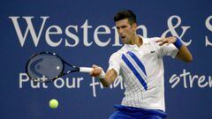 NEW YORK, NEW YORK - AUGUST 23: Novak Djokovic of Serbia returns a shot to Ricardas Berankis of Lithuania during the Western &amp; Southern Open at the USTA Billie Jean King National Tennis Center on August 24, 2020 in the Queens borough of New York City.   Matthew Stockman/Getty Images/AFP == FOR NEWSPAPERS, INTERNET, TELCOS &amp; TELEVISION USE ONLY ==