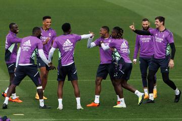 Los jugadores del Real Madrid, durante su último entrenamiento en Valdebebas.
