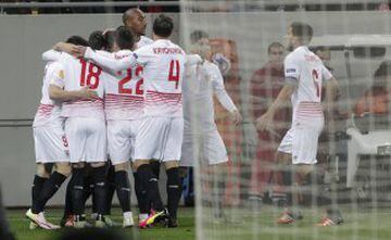 Sevilla celebrate after Viltolo's goal.