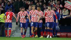 La plantilla del Atlético celebra el gol marcado ante el Getafe.