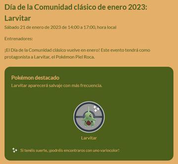 Larvitar is the protagonist of the Pokémon GO Classic Community Day in January 2023