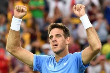Argentina's Juan Martin Del Potro reacts after winning his men's second round singles tennis match against Portugal's Joao Sousa at the Olympic Tennis Centre of the Rio 2016 Olympic Games in Rio de Janeiro on August 8, 2016