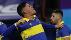 Boca Juniors' Marcos Rojo celebrates after scoring against Talleres de Cordoba during the  Argentine Professional Football League Tournament 2022 match at La Bombonera stadium in Buenos Aires, on July 16, 2022. (Photo by ALEJANDRO PAGNI / AFP)