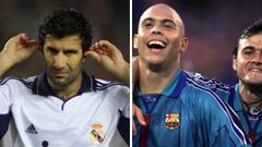 Figo con el Real Madrid; Ronaldo y Luis Enrique con el Barça.
