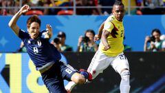 Genki Haraguchi (L) of Japan and Jose Izquierdo of Colombia in action during the FIFA World Cup 2018 group H preliminary round soccer match between Colombia and Japan in Saransk, Russia, 19 June 2018.