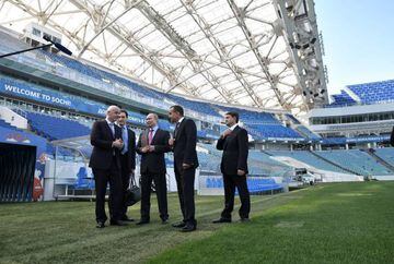 Vladimir Putin, Gianni Infantino and Veniamin Kondratyev pictured during a visit to the Fisht Stadium in Sochi last week.