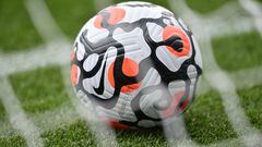 BURNLEY, ENGLAND - AUGUST 14: A general view of the Premier League Nike Flight match ball prior to the Premier League match between Burnley and Brighton & Hove Albion at Turf Moor on August 14, 2021 in Burnley, England. (Photo by Nathan Stirk/Getty Images)