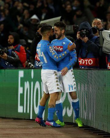 Mertens and Insigne embrace following the Belgian's goal.