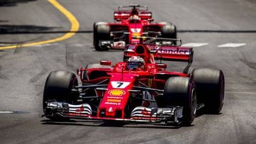 Kimi Raikkonen por delante de Sebastian Vettel en M&oacute;naco.