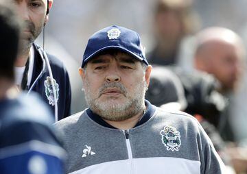 Argentine former football star and new team coach of Gimnasia y Esgrima La Plata Diego Armando Maradona