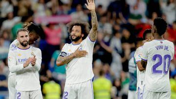 MADRID, SPAIN - MAY 20: Marcelo Vieira of Real Madrid  during the La Liga Santander  match between Real Madrid v Real Betis Sevilla at the Santiago Bernabeu on May 20, 2022 in Madrid Spain (Photo by David S. Bustamante/Soccrates/Getty Images)