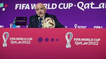 DOHA, QATAR - DECEMBER 16: FIFA President Gianni Infantino during the a Press Conference ahead of the Third Place and Final matches of FIFA World Cup Qatar 2022 at the Main Media Center on December 16, 2022 in Doha, Qatar. (Photo by Charlotte Wilson/Offside/Offside via Getty Images)