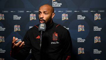 AMSTERDAM, NETHERLANDS - SEPTEMBER 25: Thierry Henry, Head Coach of Belgium speaks to media following their sides defeat the UEFA Nations League League A Group 4 match between Netherlands and Belgium at Johan Cruijff ArenA on September 25, 2022 in Amsterdam, Netherlands. (Photo by Oliver Hardt - UEFA/UEFA via Getty Images)