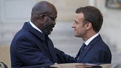 French President Emmanuel Macron and Liberia President George Weah pictured after a meeting at Elysee Palace, Paris.