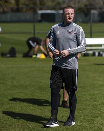 More mature | D.C. United midfielder Wayne Rooney looks looks on during the morning training session at Walter Campbell Park.