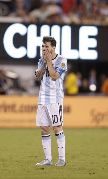 Messi reacts post-match to losing the Copa America final to Chile on penalties for the second year running.