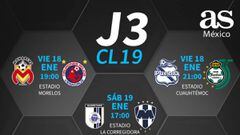 Fechas y horarios de la jornada 3 del Clausura 2019 de la Liga MX