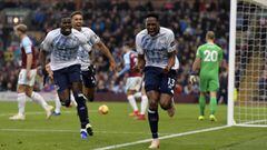 Yerry Mina celebra su primer gol con Everton