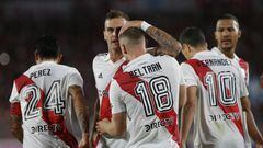 BUENOS AIRES, ARGENTINA - APRIL 13:  Lucas Beltran of River Plate celebrates with teammates after scoring the team's first goal via penalty during a Liga Profesional 2023 match between River Plate and Gimnasia y Esgrima La Plata at Estadio Mas Monumental Antonio Vespucio Liberti on April 13, 2023 in Buenos Aires, Argentina. (Photo by Daniel Jayo/Getty Images)