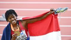 Budapest (Hungary), 23/08/2023.- Marileidy Paulino of the Dominican Republic celebrates after winning the gold medal of Women's 400m final of the World Athletics Championships, in Budapest, Hungary, 23 August 2023. (Mundial de Atletismo, 400 metros, República Dominicana, Hungría) EFE/EPA/Tibor Illyes HUNGARY OUT
