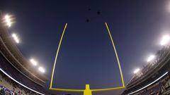 FORT WORTH, TX - DECEMBER 22: Military jets flyover the playing field before the game between the Baylor Bears and the Air Force Falcons in the Lockheed Martin Armed Forces Bowl at Amon G. Carter Stadium on December 22, 2022 in Fort Worth, Texas.   Ron Jenkins/Getty Images/AFP (Photo by Ron Jenkins / GETTY IMAGES NORTH AMERICA / Getty Images via AFP)
