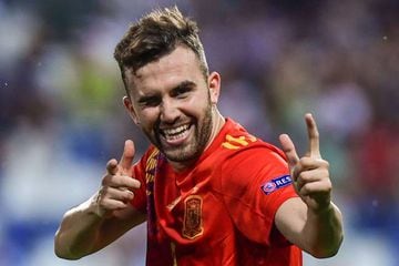 Borja Mayoral celebrates scoring for Spain during Thursday's 4-1 semi-final win.