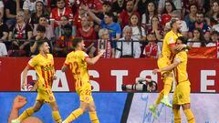 El Girona celebra el gol de Juanpe.