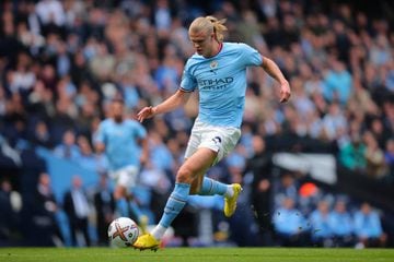 Erling Haaland during the Premier League match between Manchester City and Southampton FC at the Etihad Stadium on October 8, 2022.