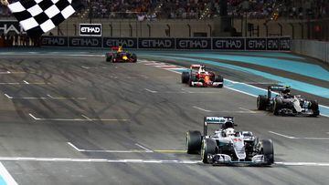 Hamilton, Rosberg, Vettel y Verstappen en el final de carrera de Abu Dhabi.