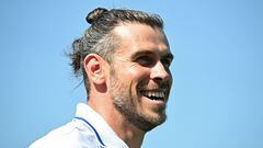 Former Welsh footballer Gareth Bale smiles on the 1st tee during the All-Star match played ahead of the 44th Ryder Cup at the Marco Simone Golf and Country Club in Rome on September 27, 2023. (Photo by Paul ELLIS / AFP)