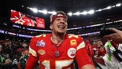 LAS VEGAS, NEVADA - FEBRUARY 11: Patrick Mahomes #15 of the Kansas City Chiefs celebrates after defeating the San Francisco 49ers 25-22 \d during Super Bowl LVIII at Allegiant Stadium on February 11, 2024 in Las Vegas, Nevada.   Jamie Squire/Getty Images/AFP (Photo by JAMIE SQUIRE / GETTY IMAGES NORTH AMERICA / Getty Images via AFP)