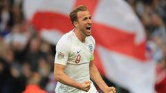 Harry Kane of England celebrates scoring their 2nd goal during the UEFA Nations League A group four match between England and Croatia at Wembley Stadium on November 18, 2018