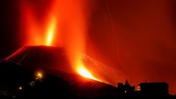 Lava and smoke rise following the eruption of a volcano on the Canary Island of La Palma, in El Paso, Spain, September 25, 2021.