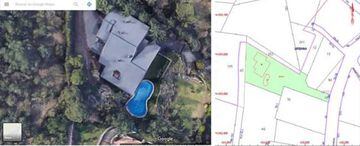 Vista aérea y plano de la propiedad de Gerard Piqué en Pedralbes.
