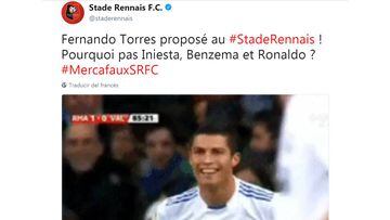 El tuit del Rennes para desmentir el ofrecimiento de Fernando Torres.