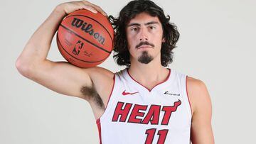 MIAMI, FLORIDA - OCTOBER 2: Jaime Jaquez Jr. #11 of the Miami Heat poses for a photo during media day at Kaseya Center on October 2, 2023 in Miami, Florida. NOTE TO USER: User expressly acknowledges and agrees that, by downloading and or using this photograph, User is consenting to the terms and conditions of the Getty Images License Agreement.   Sam Navarro/Getty Images/AFP (Photo by Sam Navarro / GETTY IMAGES NORTH AMERICA / Getty Images via AFP)