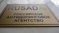 Placa de la sede de la Agencia Antidopaje de Rusia (RUSADA) en Mosc&uacute;.