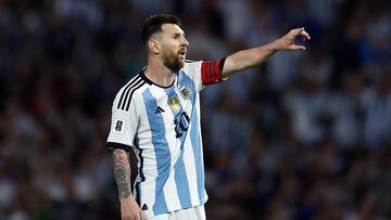 Soccer Football - World Cup - South American Qualifiers - Argentina v Uruguay - Estadio La Bombonera, Buenos Aires, Argentina - November 16, 2023 Argentina's Lionel Messi reacts REUTERS/Agustin Marcarian