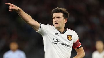 PERTH, AUSTRALIA - JULY 23: Harry Maguire of Manchester United during the Pre-Season Friendly match between Manchester United and Aston Villa at Optus Stadium on July 23, 2022 in Perth, Australia. (Photo by Matthew Ashton - AMA/Getty Images)