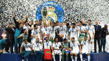 KIEV, UKRAINE - MAY 26:  Sergio Ramos of Real Madrid lifts The UEFA Champions League trophy following their sides victory in the UEFA Champions League Final between Real Madrid and Liverpool at NSC Olimpiyskiy Stadium on May 26, 2018 in Kiev, Ukraine.  (P