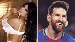 Im&aacute;genes de la brasile&ntilde;a Suzy Cortez, ganadora de Miss Bumbum 2015, y de Lionel Messi sonriendo en un partido con el Barcelona