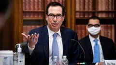 FILE PHOTO: U.S. Treasury Secretary Steven Mnuchin speaks during a Senate Small Business Committee hearing on coronavirus relief aid and &quot;Implementation of title I of the CARES Act.&quot;, in Washington, U.S., June 10, 2020. Al Drago/Pool via REUTERS