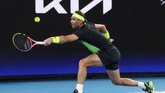 Spain's Rafael Nadal hits a return against Australia's Alex De Minaur during their men�s singles match on day five of the United Cup tennis tournament in Sydney on January 2, 2023. (Photo by DAVID GRAY / AFP) / -- IMAGE RESTRICTED TO EDITORIAL USE - STRICTLY NO COMMERCIAL USE --