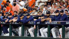 HOUSTON, TEXAS - OCTOBER 23: The Houston Astros look on from the dugout against the Texas Rangers during the seventh inning in Game Seven of the American League Championship Series at Minute Maid Park on October 23, 2023 in Houston, Texas.   Carmen Mandato/Getty Images/AFP (Photo by Carmen Mandato / GETTY IMAGES NORTH AMERICA / Getty Images via AFP)